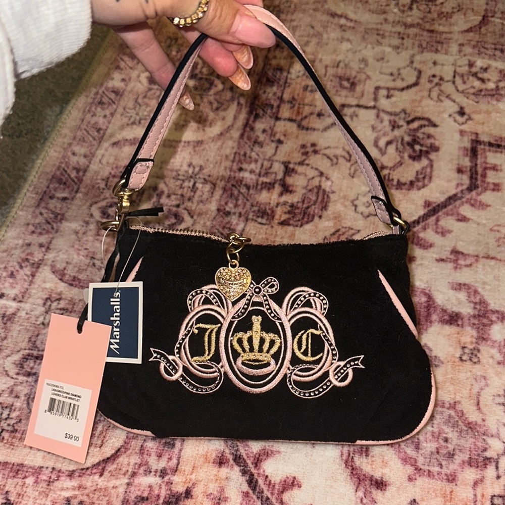Juicy Couture Black and Pink Mini Bag with Gold Embellishments